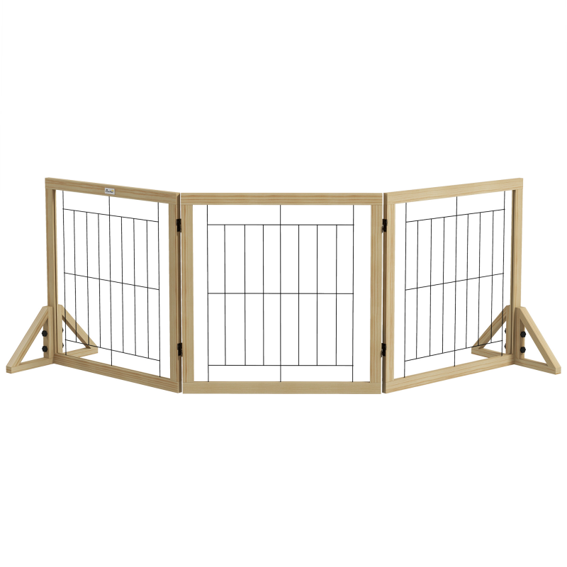 PawHut Klappbares Hundegitter, Sicherheitsgitter für Tiere und Welpen mit 3 Paneelen und dreieckigen Füßen, 210x70 cm, Naturholz Aosom – Bild 1 von 2