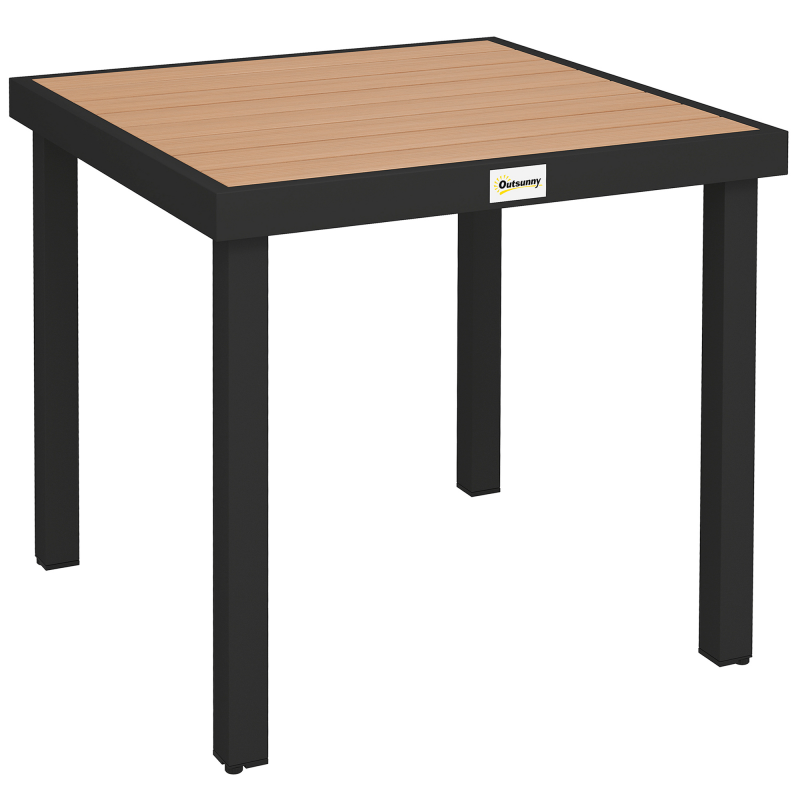 Outsunny Gartentisch für 4 Personen Esstisch Aluminiumtisch 80x80x74 cm, pflegeleicht Kunststoff, Natur Schwarz, ideal für Gartenmöbel & Loungemöbel Aosom.de – Bild 1 von 2