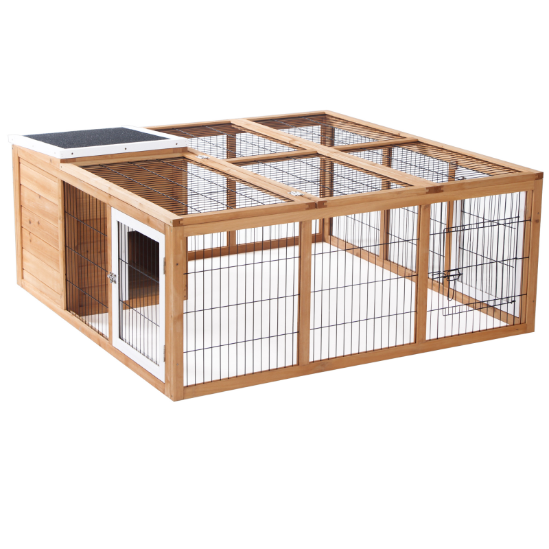 PawHut Kleintiergehege, 123 x 120 x 52 cm, mit wasserdichtem Dach, abnehmbarem Stalldeckel, Kaninchenstall, Tannenholz, Natur Aosom – Bild 1 von 2