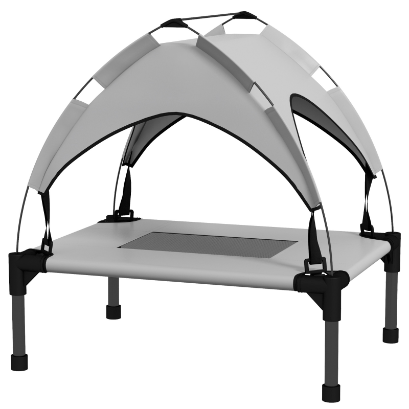 PawHut Erhöhtes Hundebett mit Baldachin, Haustierbett, Outdoor Hundeliege mit Dach, Atmungsaktiv, für Mini- und Kleinhunde Hellgrau Oxford 61 x 46 x 63 cm Aosom – Bild 1 von 2
