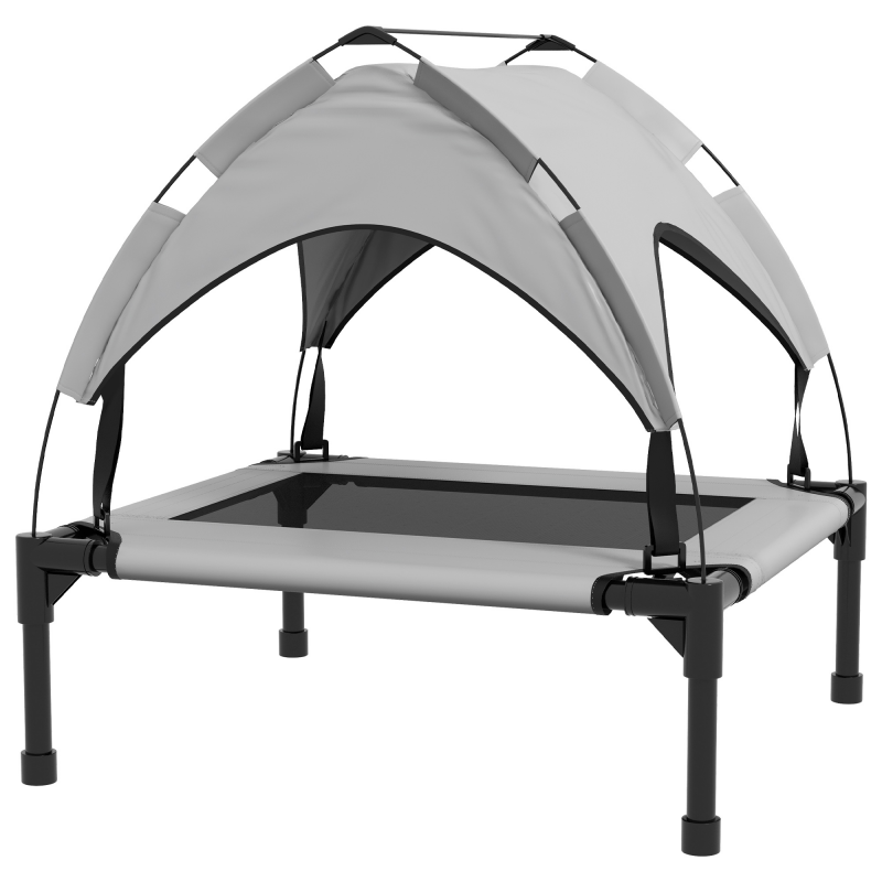 PawHut Erhöhtes Hundebett mit Baldachin, Haustierbett, Outdoor Hundeliege mit Dach, Atmungsaktiv, für kleine und mittelgroße Hunde Hellgrau Oxford 76 x 61 x 69,5 cm Aosom – Bild 1 von 2