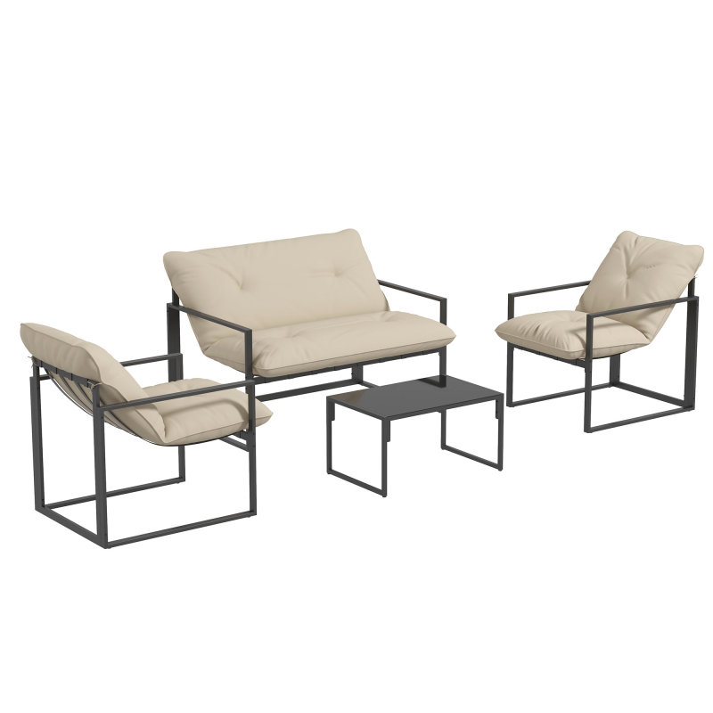 Outsunny Gartenmöbel-Set 4 Personen mit 2-Sitzer-Sofa, 2 Sesseln und 1 Couchtisch 3 Kissen für Terrasse Garten - schwarzer Stahl, graues Polyester Aosom – Bild 1 von 2