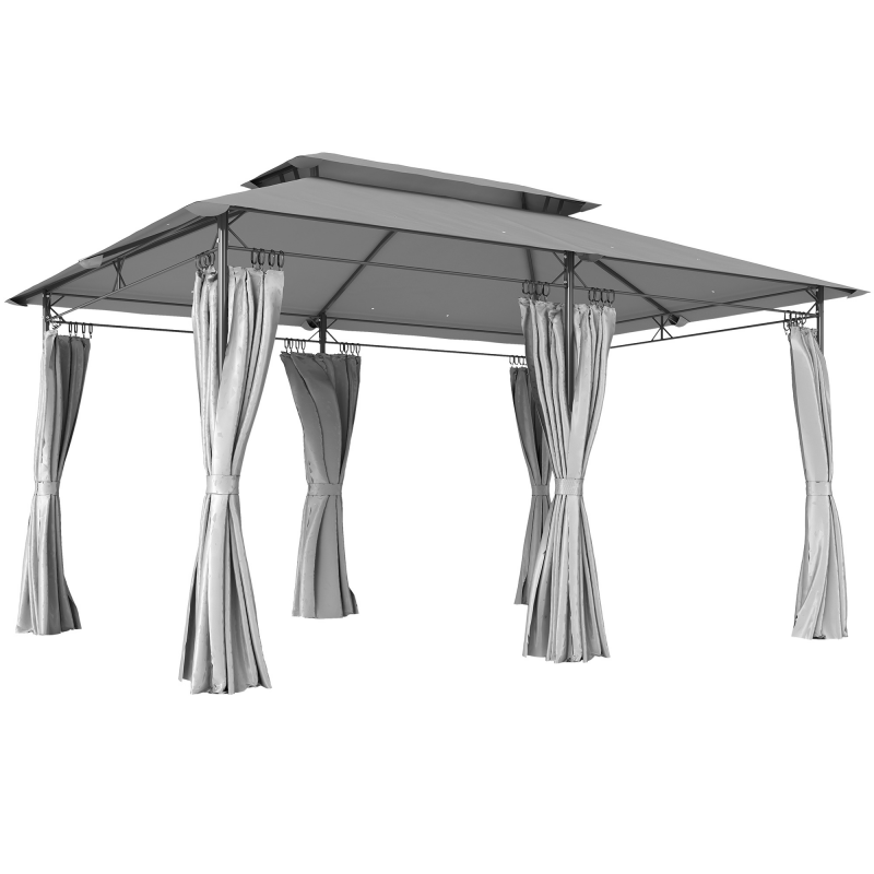 Outsunny Gartenpavillon 3x4 m mit abnehmbaren Vorhängen, Doppeldach und 12 Ablauflöchern, Außenpavillon aus Metall und Polyester, für Garten, Balkon, Feiern, Camping, Dunkelgrau Aosom – Bild 1 von 2