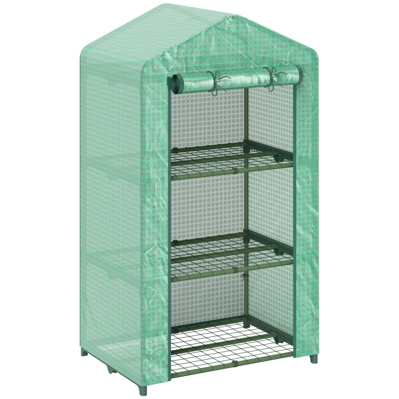 Outsunny Garten-Gewächshaus mit 3 Ebenen, Außen-Gewächshaus mit 3 Regalböden, aufrollbare Tür, Metallrahmen, PE-Abdeckung, UV-beständig, wasserdicht, für Terrasse, Hof, 69x49x125 cm, Grün Aosom – Bild 1 von 2