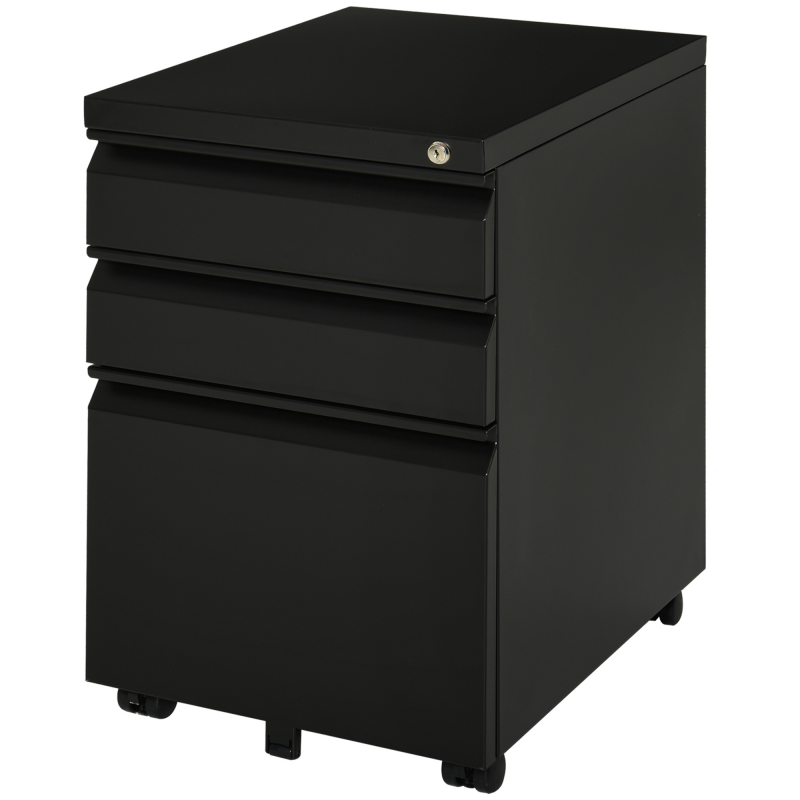 Vinsetto Rollcontainer Büroschrank mit 3 Schubladen und Rädern, konkaver Griff, aus Stahl, Schwarz für Büro & Home Office Aosom.de – Bild 1 von 2