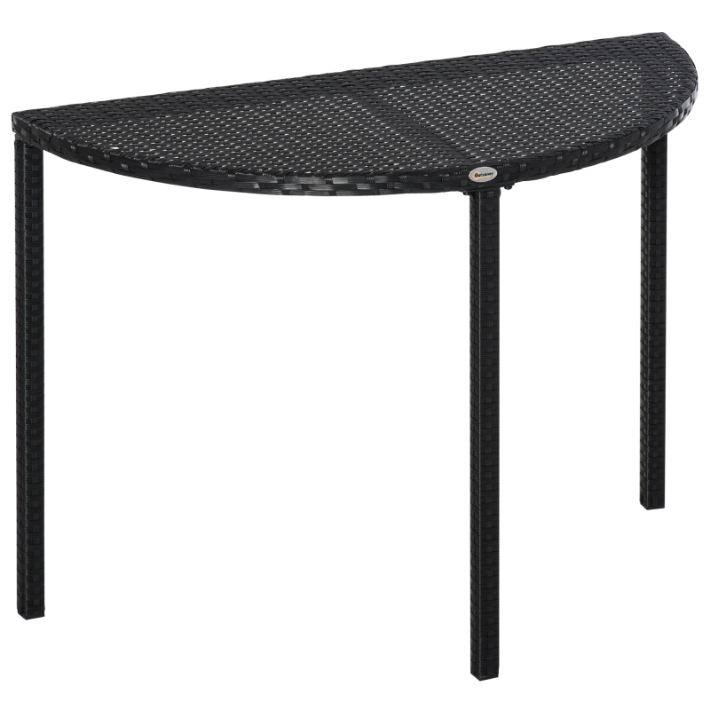 Outsunny Halbrunder Balkontisch Garten Beistelltisch aus Polyrattan und Metall Schwarz 100x50x74cm ideal für Terrasse und Balkon Aosom.de – Bild 1 von 2