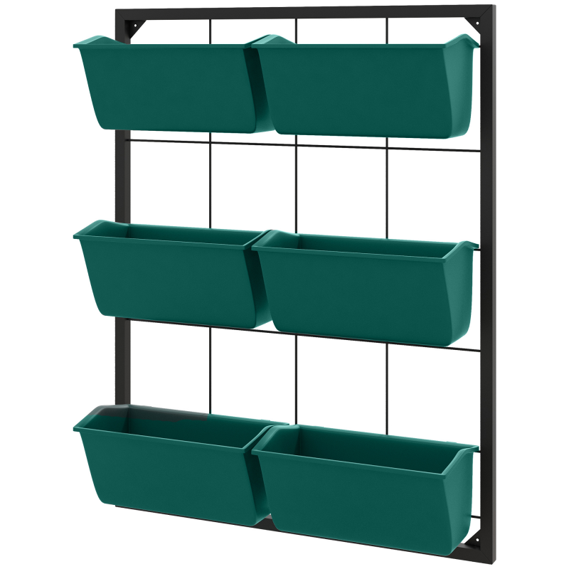Outsunny Vertikaler Außen-Pflanzenhalter 3-stufig, 6 Pflanzkästen aus Kunststoff mit Abflusslöchern, Hänge-Pflanzenhalter für Blumen und Kräuter, 52x14x66 cm, Grün Aosom – Bild 1 von 2