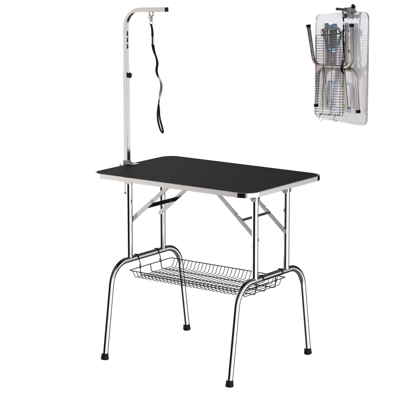 PawHut Trimmtisch Pflegetisch Schertisch klappbar höhenverstellbar Edelstahl Schwarz für Hundepflege & Grooming Aosom.de – Bild 1 von 2