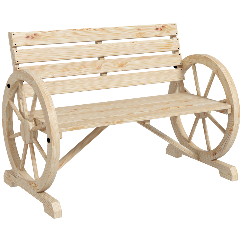 Outsunny Gartenbank 2-Sitzer, Sitzbank, Holzbank, Parkbank mit Armlehne im Landhausstil, bis 240 kg belastbar, Tannenholz, Natur Aosom – Bild 1 von 2