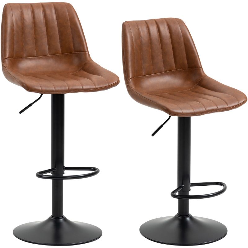 HOMCOM 2er Set Barhocker Höhenverstellbare Tresenhocker Kunstleder Bistrohocker mit Fußring Stahl Braun für Küche & Bar Aosom.de – Bild 1 von 2
