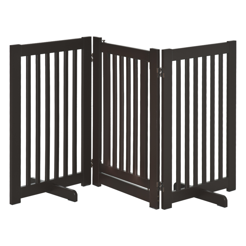 PawHut Türschutzgitter Absperrgitter freistehend für Hunde, verstellbar und klappbar, Holz dunkelbraun, sicherer Schutz für Ihr Zuhause Aosom.de – Bild 1 von 2