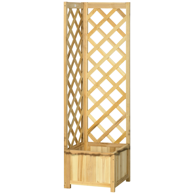 Outsunny Holz-Pflanzkasten mit Rankgitter, Außen-Pflanzkübel für Ecke, Erhöhter Pflanzkasten für Kletterpflanzen, Terrasse Balkon 40x40x145 cm Natur Aosom – Bild 1 von 2