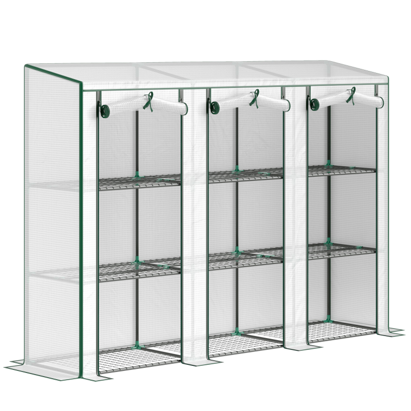 Outsunny PVC-Gewächshaus mit 3-stufigen Regalen, Balkon-Gewächshaus, Stahlgestell, 2 aufrollbare Reißverschlusstüren, für Gemüse, Pflanzen, Blumen, 215 x 46 x 151 cm, Weiß Aosom – Bild 1 von 2