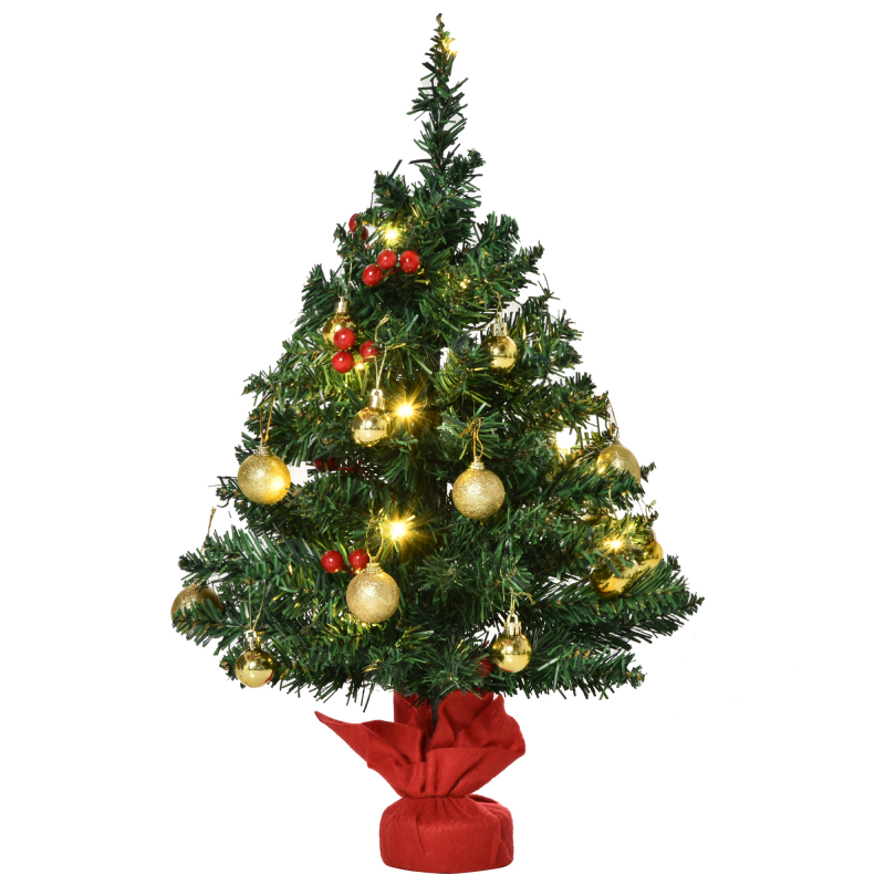 HOMCOM Weihnachtsbaum klein, Mini Christbaum mit Stechpalmenbeeren, Kugeln & LED-Lichtern, Tischdeko grün PVC ∅40 x 60 cm Aosom.de – Bild 1 von 2