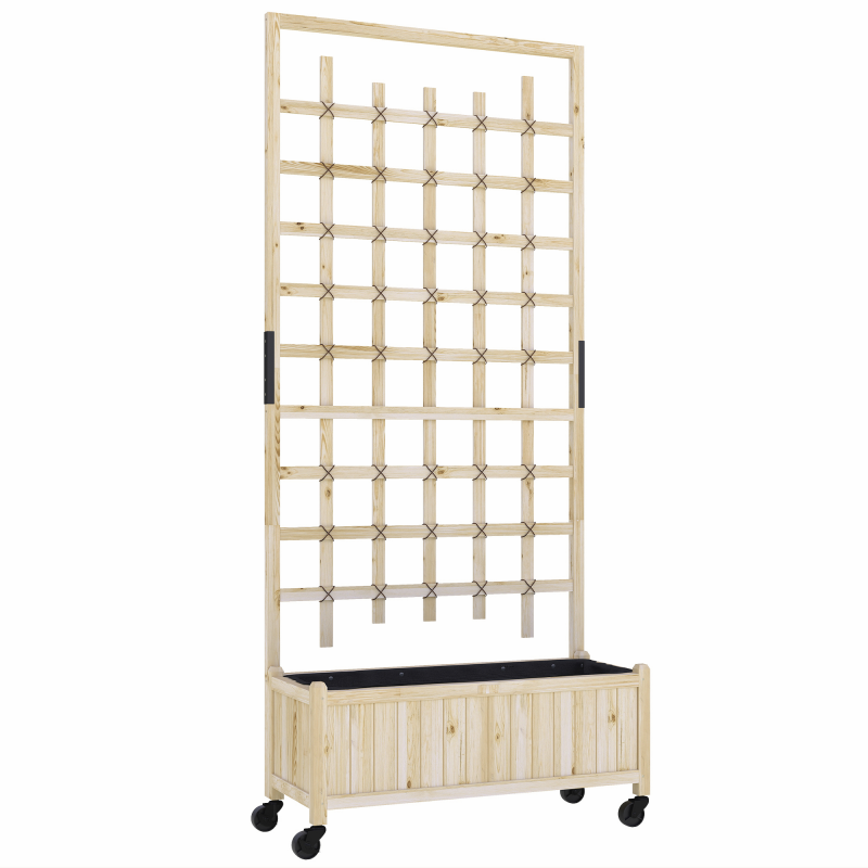 Outsunny Pflanzkübel mit Rankgitter, Blumenkasten auf Rollen, Hochbeet für Kletterpflanzen, Gemüse, Blumen, Massivholz, innen und außen, Hof Garten Balkon, 82,5x35x186cm, Naturholz Aosom – Bild 1 von 2