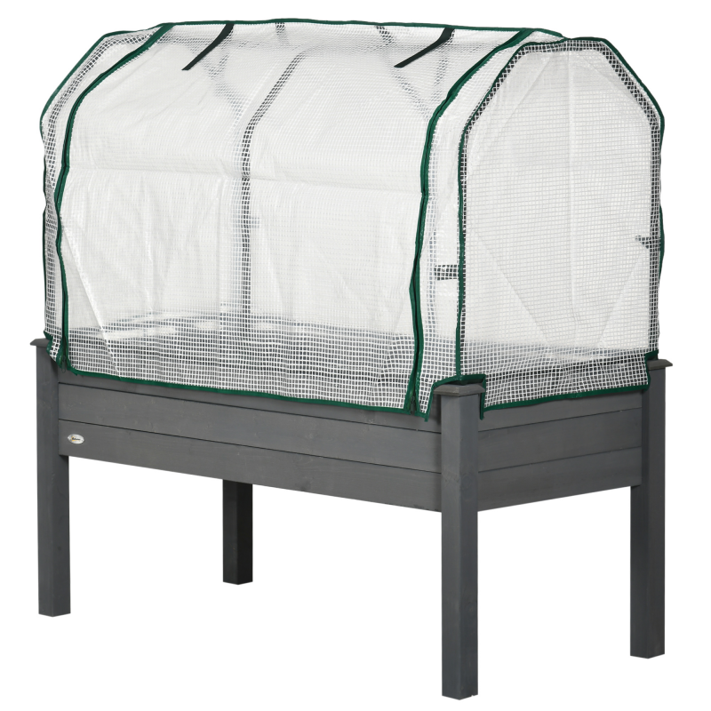 Outsunny Hochbeet mit PE-Abdeckung, erhöhtes Außen-Pflanzbeet aus Fichte mit 4 Abflusslöchern, für Blumen und Gemüse, Garten, Balkon, 121x55x117 cm, Dunkelgrau Aosom – Bild 1 von 2