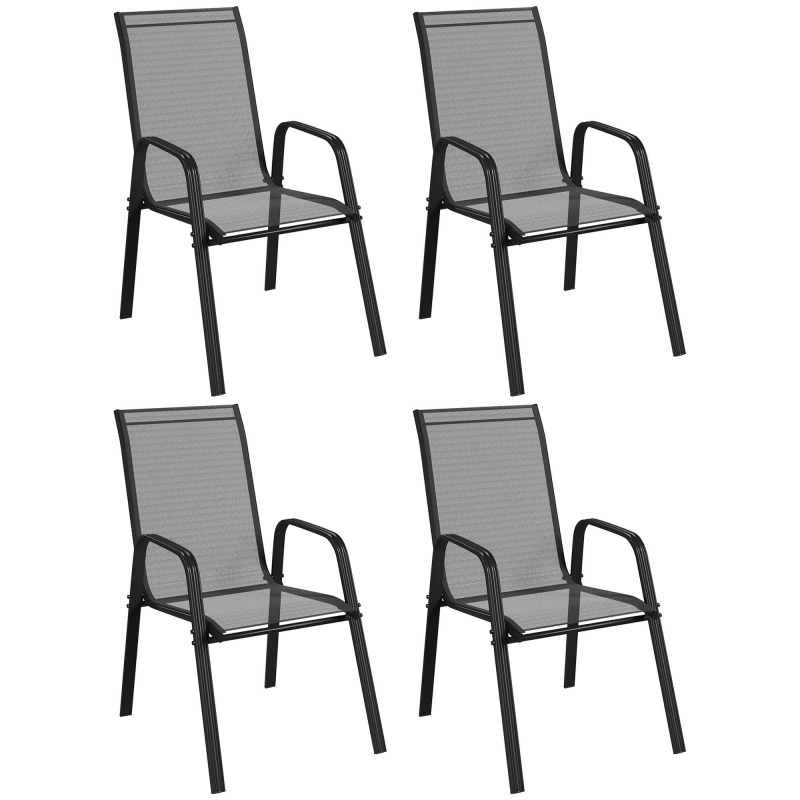 Outsunny 4er-Set stapelbare Gartenstühle mit Armlehnen, Outdoor-Essstühle aus Metall und wasserdichtem Texteline, für Patio, Balkon, Terrasse, Außen- und Innenbereich, 54x75,5x95cm, Schwarz Aosom – Bild 1 von 2