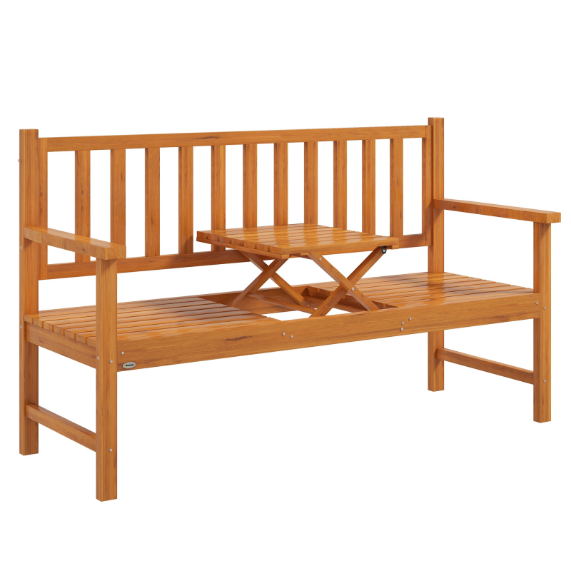 Outsunny Gartenbank 3-Sitzer Sitzbank Tisch Armlehne Holzbank bis 280kg Balkon Terrasse Hellbraun 153x56x91cm Aosom – Bild 1 von 2