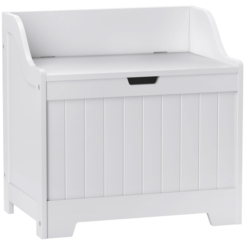 HOMCOM Truhe, Aufbewahrungsbox, Auflagenbox mit Sicherheitsscharnier, U-förmigem Ausschnitt, Gerätetruhe mit Deckel, für Wohnzimmer, Schlafzimmer, Weiß, 60 x 38 x 56 cm Aosom – Bild 1 von 2