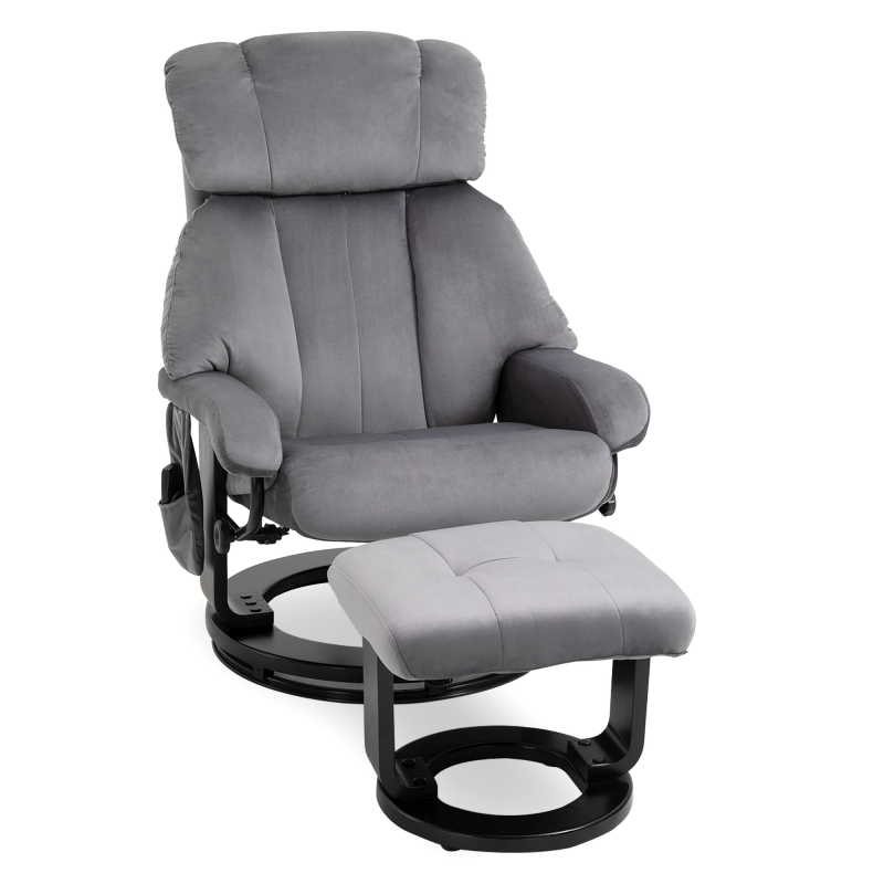 HOMCOM Massagesessel Fernsehsessel Relaxsessel mit Liegefunktion Sessel mit Hocker Massagefunktion samtartiges Polyester Grau 76 x 80 x 102 cm Aosom – Bild 1 von 2