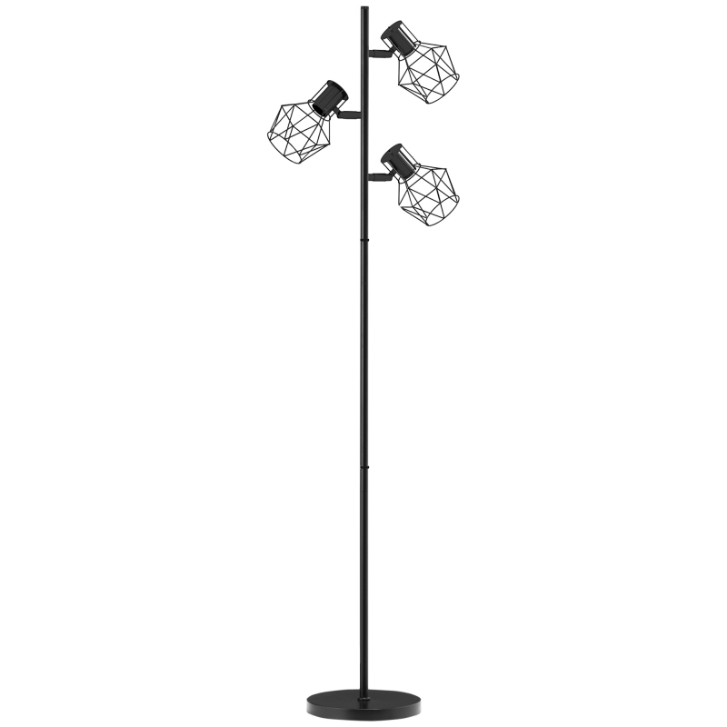 HOMCOM Stehleuchte, Stehlampe mit 3 E27 Fassungen, 40 W Standlampe mit 3 Verstellbar Flammen, für Wohnzimmer, Höhe 169 cm, Metall, exkl. Glühbirne, Schwarz Aosom – Bild 1 von 2
