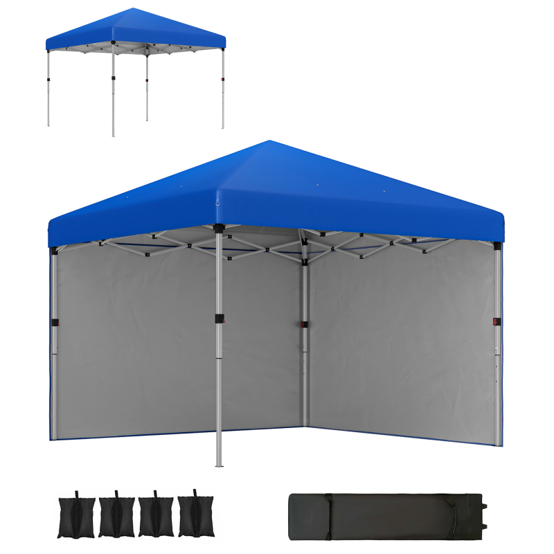 Outsunny Faltpavillon Pop-up Gazebo 3x3 m Klapppavillon mit 2 seitlichen Anti-UV-Wänden, 3-stufig höhenverstellbar, Sandsäcke und Transporttasche mit Rollen, für Camping & Partys, Blau Aosom – Bild 1 von 2
