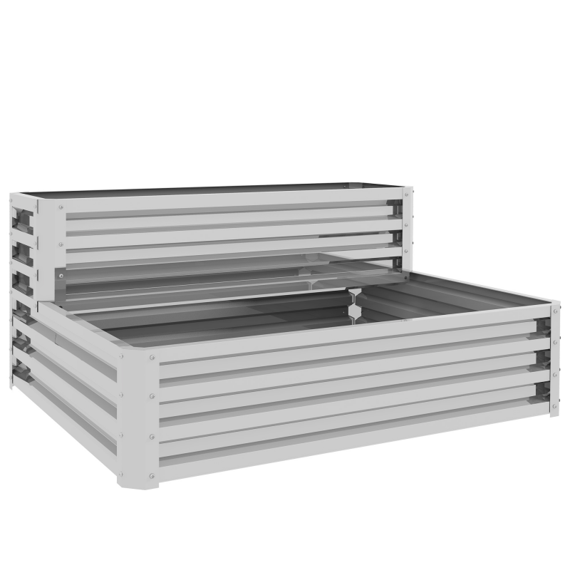 Outsunny Urbanes 2-stufiges Hochbeet aus verzinktem Stahl, Außen-Pflanzkasten mit Treppen-Design und offenem Boden für Anbau, Pflanzen, Kräuter, für Terrasse, Garten, 120x101x58 cm, Silber Aosom – Bild 1 von 2