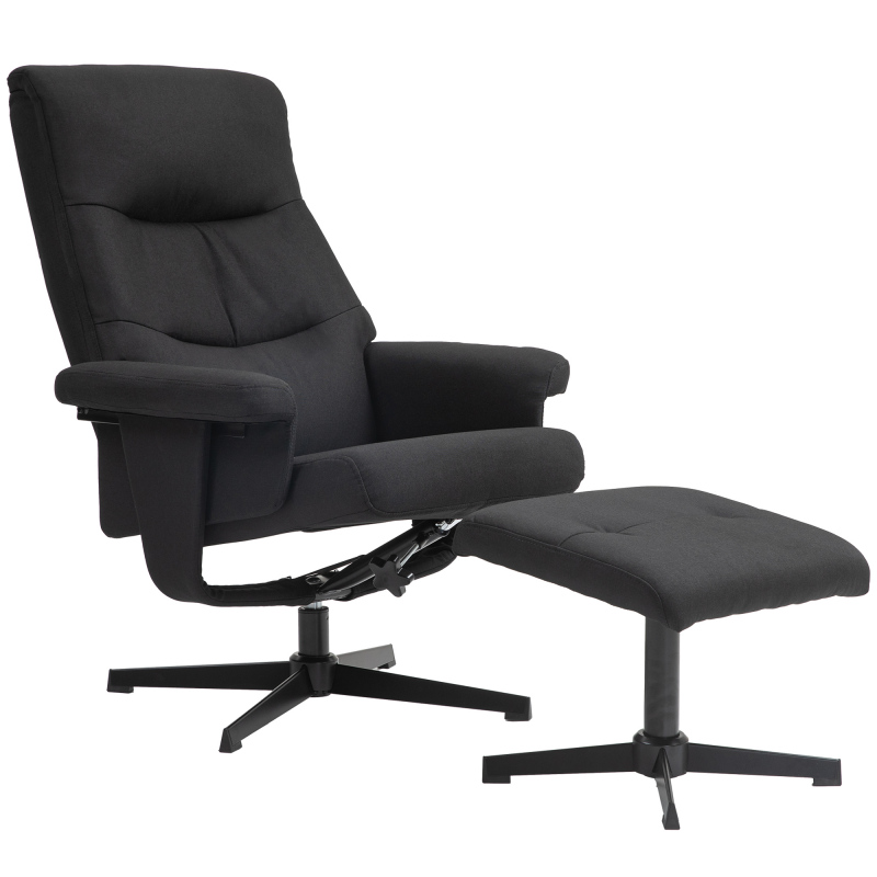 HOMCOM Relaxsessel mit Hocker, Gepolstert Fernsehsessel mit Liegefunktion, Wippfunktion, Drehbar Liegesessel mit Samtoptik, für Wohnzimmer, Schlafzimmer, Schwarz Aosom – Bild 1 von 2