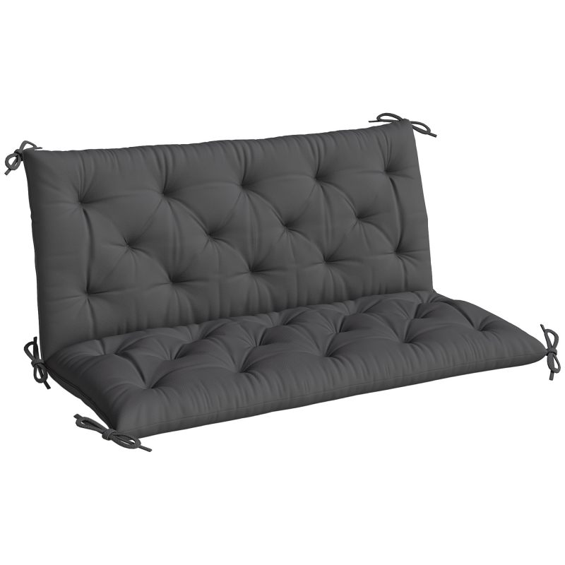 Outsunny Bankkissen mit Rückenlehne 120x110x12 cm Sitzauflage für 2-Sitzer-Gartenbank mit 6 Befestigungsbändern für Gartenschaukel Terrasse Schwarz Aosom – Bild 1 von 2