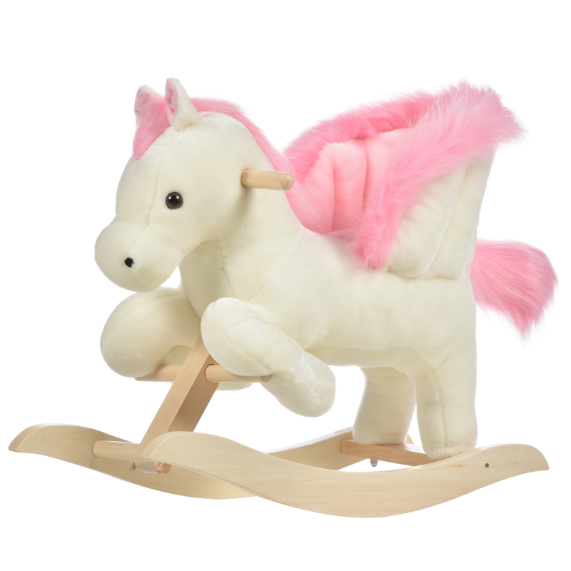HOMCOM Kinder Schaukelpferd Baby Schaukeltier mit Geräuschen Haltegriffe für 18-36 Monate Plüsch Weiß Rosa 70x28x57 cm Aosom.de – Bild 1 von 2