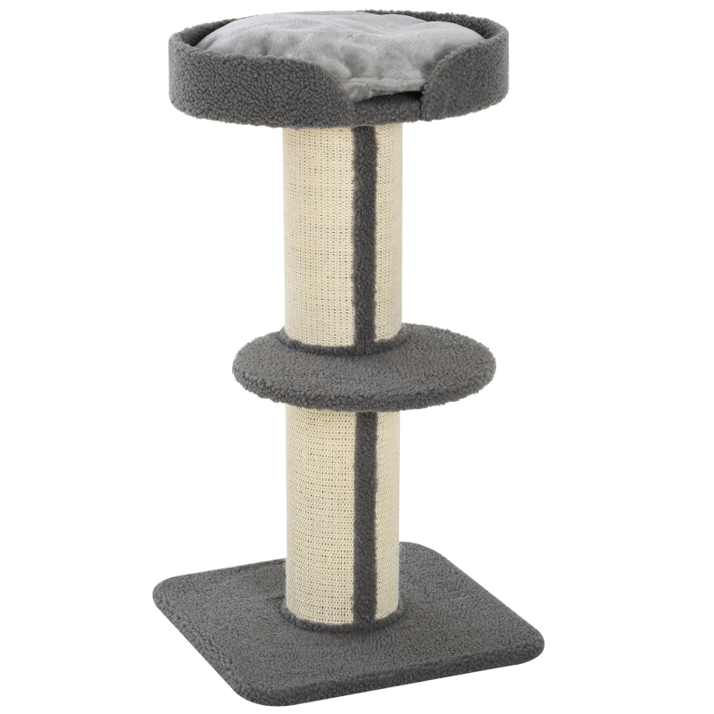 PawHut Kratzsäulen für Katzen, stabiler Kratzbaum mit Plattform, Sisal, Belastbarkeit 30kg, grau für aktives Spiel & Entspannung Aosom.de – Bild 1 von 2