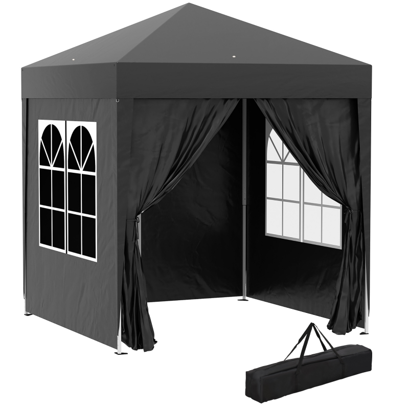 Outsunny Faltpavillon 2x2m mit 4 Seitenwänden und Fenstern, UV-Schutz, Gartenzelt inkl. Tragetasche, Stahl Oxford Schwarz Aosom.de – Bild 1 von 2