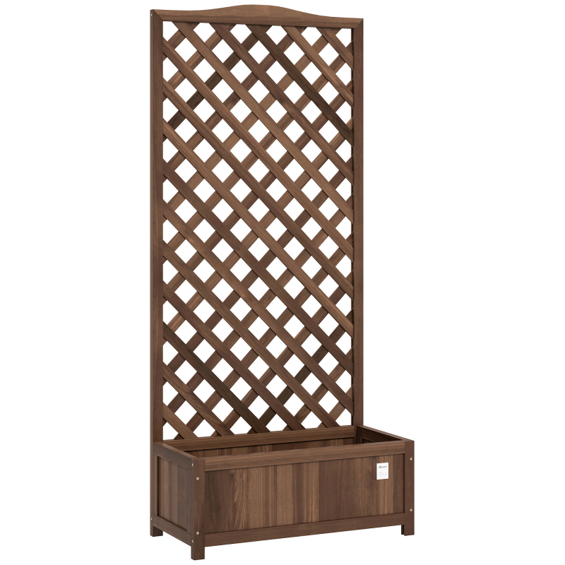 Outsunny Pflanzkasten mit Rankgitter - Blumenkasten - Pflanzkasten auf Beinen - dim. 76L x 36l x 170H cm - Lattenboden - vorgeöltes Fichtenholz dunkelbraun Aosom – Bild 1 von 2