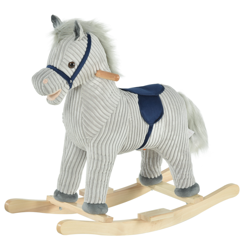 HOMCOM Kinder Schaukelpferd Baby Schaukeltier Pferd mit Tiergeräusche Spielzeug Haltegriffe für 36-72 Monate Plüsch Grau 73 x 35 x 64 cm Aosom – Bild 1 von 2