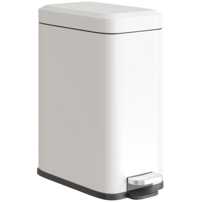 HOMCOM Mülleimer 5L Treteimer Kosmetikeimer Abfalleimer mit Deckel und Fußpedal, Müllbehälter mit Inneneimer, Badezimmer-Mülleimer für Wohnzimmer, Büro, Metall, Weiß, 29,2 x 14 x 32 cm Aosom – Bild 1 von 2