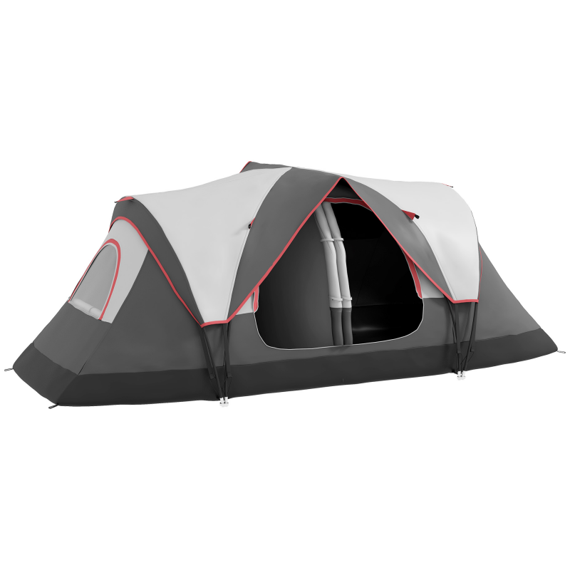 Outsunny Campingzelt, Tunnelzelt für 8 Personen, mit Lichthaken, Meshfenster, 2 Räumen Winddicht Familienzelt mit Tragetasche, 2000mm Wasserabweisend Gruppenzelt für Camping, Garten, Grau Aosom – Bild 1 von 2
