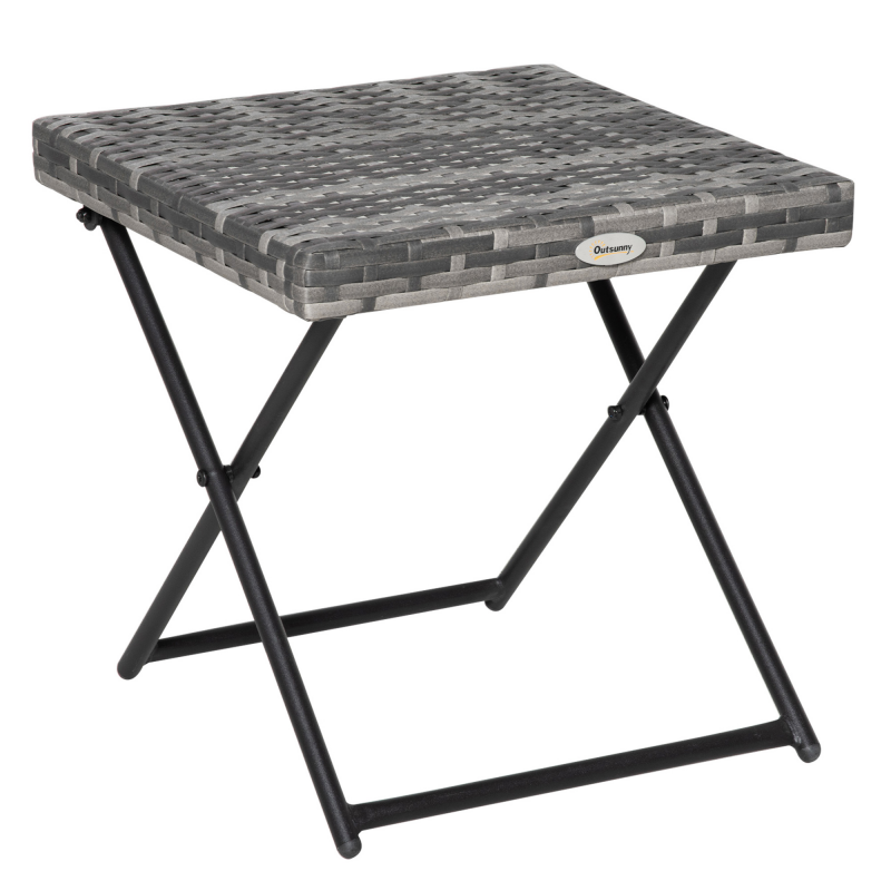 Outsunny Gartentisch Polyrattan Klappbarer Couchtisch Falttisch Metallgestell Grau 40x40x40cm Aosom – Bild 1 von 2