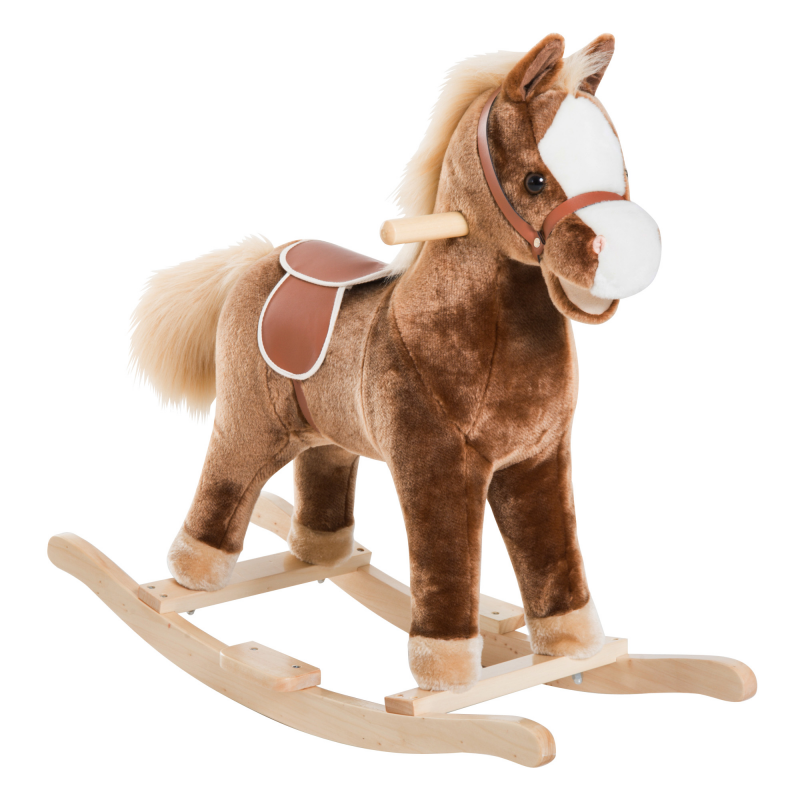 HOMCOM Plüsch Schaukelpferd Braun Schaukeltier für Kinder L74xB33xH62cm, sicheres Spielzeug für drinnen & draußen Aosom.de – Bild 1 von 2