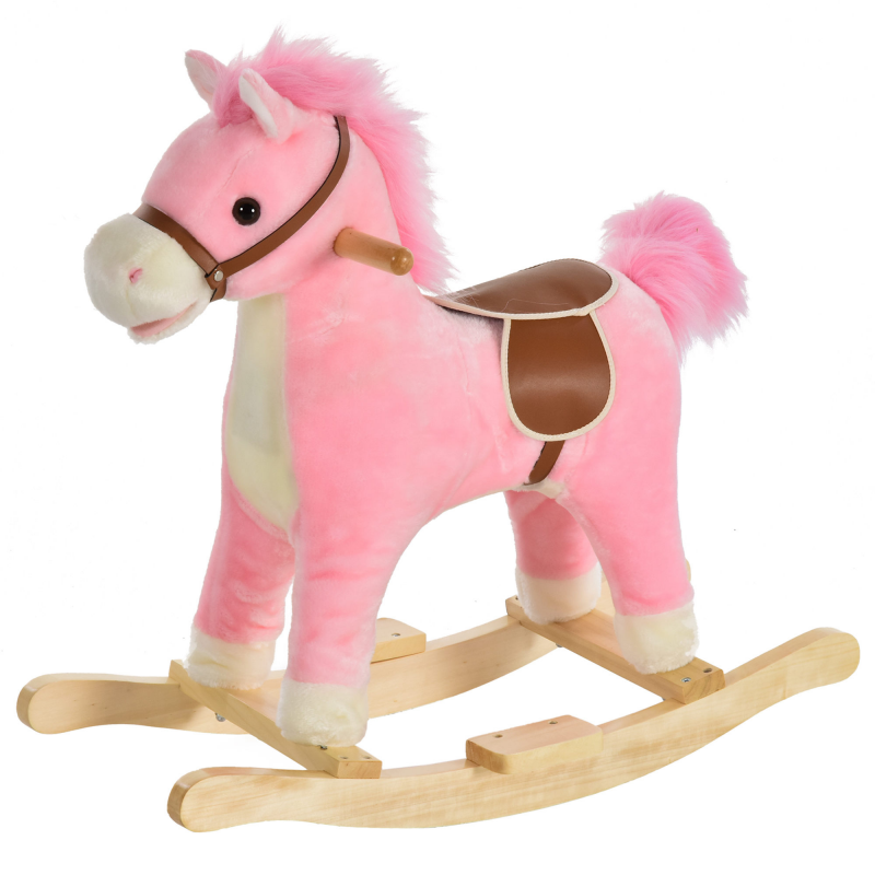 HOMCOM Schaukelpferd Rosa Plüsch-Schaukeltier mit Tiergeräuschen für Kinder 36-72 Monate 65x32,5x61 cm Spielzeug Aosom.de – Bild 1 von 2