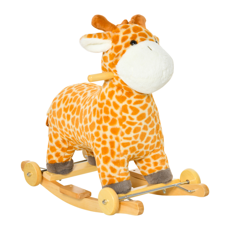 HOMCOM 2-IN-1 Schaukelpferd mit Rädern Gelb umwandelbares Plüsch-Spielzeug 63x38x63cm für Kinder Aosom.de – Bild 1 von 2
