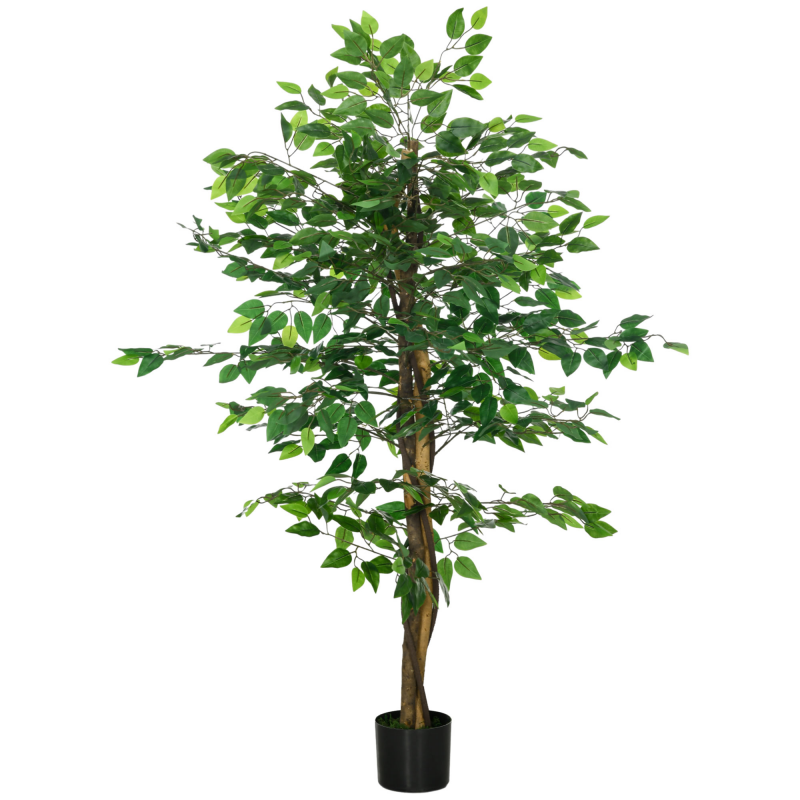 HOMCOM Künstliche Pflanze, 150 cm Kunstpflanze mit Übertopf, Kunstmoos, Künstlich Ficus Kunstbaum, Zimmerpflanze für Wohnzimmer, Grün Aosom – Bild 1 von 2