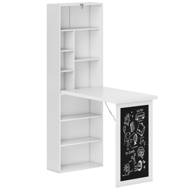 HOMCOM Schreibtisch klappbar mit 6 Fächer Bücherregal mit 3 Regale Computertisch Bürotisch E1 Spanplatte Metallrahmen Weiß 98 x 51 x 153 cm Aosom – Bild 1 von 2