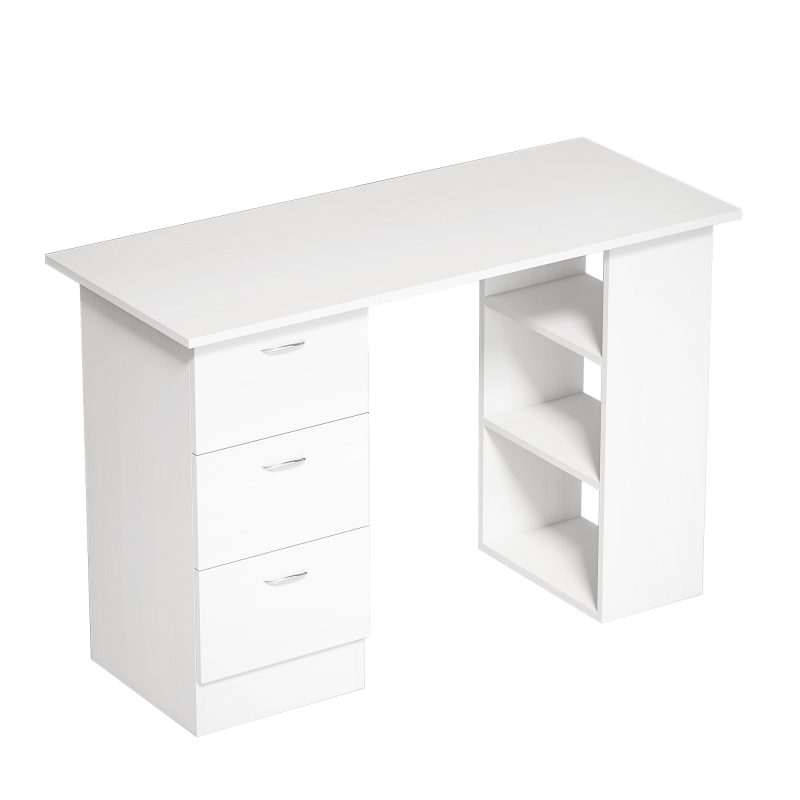 HOMCOM Schreibtisch Computertisch Bürotisch Arbeitstisch Regal mit 3 Schubladen Regale Weiß 120 x 49 x 72 cm Aosom – Bild 1 von 2