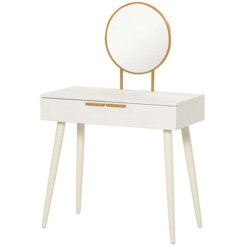 HOMCOM Schminktisch Frisiertisch modern Kosmetiktisch mit Spiegel Schublade Schlafzimmer Holz Weiß 80 x 40 x 123 cm Aosom – Bild 1 von 2