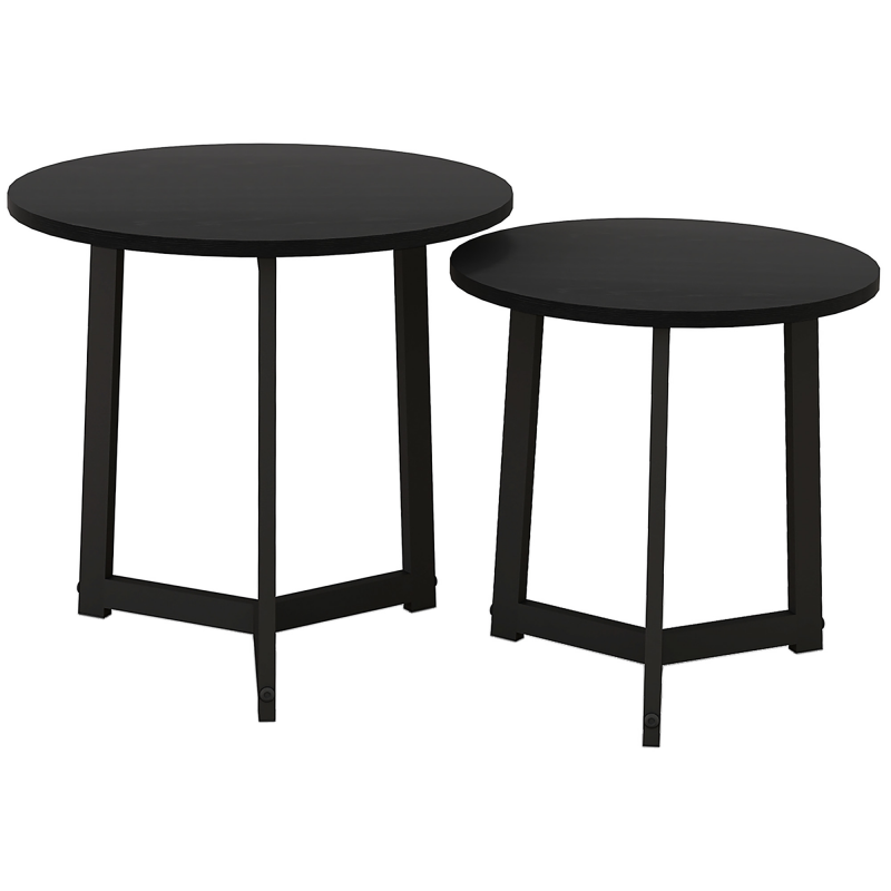 HOMCOM 2er-Set Couchtisch, Runder Beistelltisch, Kaffeetisch mit Stahlgestell, Sofatisch im modern Design, für Wohnzimmer, bis 35 kg Belastbar, Schwarz Aosom – Bild 1 von 2