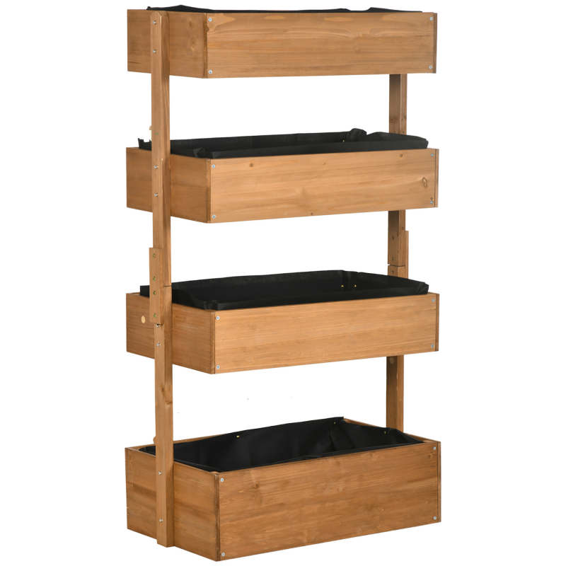 Outsunny Pflanzkasten aus Holz mit 4 Ebenen, erhöhtes Außen-Pflanzgefäß mit Ablauflöchern und Vliesstoff, Pflanzkasten für Anbau, Pflanzen, Blumen, für Terrasse, Garten, 80x45x142 cm, Orange Aosom – Bild 1 von 2