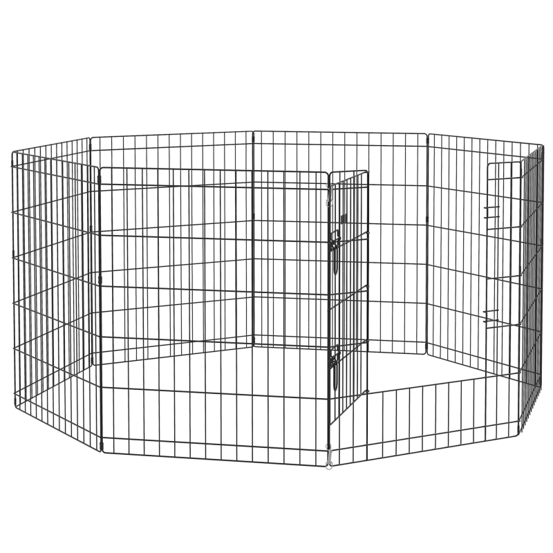 PawHut Welpenauslauf 76 cm Hoch, 8-TLG Welpenlaufstall mit Schloss, DIY Freilaufgehege Hundelaufstall für mittelgroße Hunde, Meerschweinchen, Kaninchen, Metall, Schwarz Aosom – Bild 1 von 2