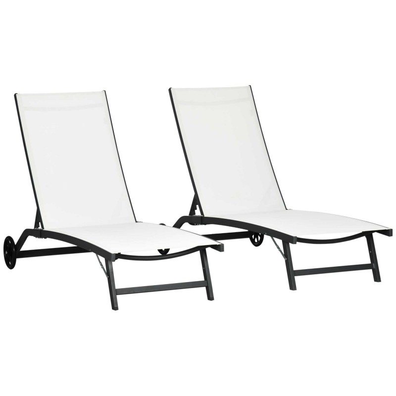 Outsunny Set mit 2 Gartenliegen mit Rollen und 5-fach verstellbarer Rückenlehne, Gartenliege aus Aluminium und Textilene, für Strand, Pool, 66x165x102cm, Creme Aosom – Bild 1 von 2