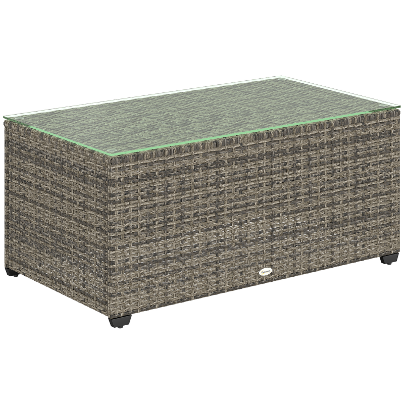 Outsunny Gartencouchtisch, Beistelltisch in geflochtener Rattan-Optik mit Sicherheitsglasplatte, Stahlrahmen, für Terrasse, Balkon, 90 x 50 x 38 cm, dunkelgrau Aosom – Bild 1 von 2
