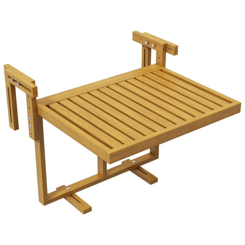Outsunny Klappbarer Balkontisch, höhenverstellbar 40.5-55cm, Geländertisch aus Kiefernholz, für Innen- und Außenbereich am Balkon, Holzfarbe Aosom – Bild 1 von 2